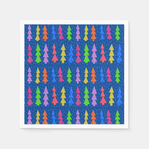 Colourful Christmas Trees on Blue Napkin