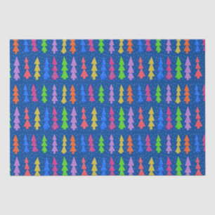 Colourful Christmas Trees on Blue Tissue Paper