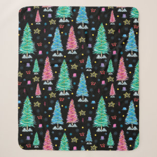 Colourful Christmas trees on Christmas night illus Sherpa Blanket