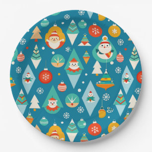 Colourful Christmas Trees Ornaments Winter Pattern Paper Plate