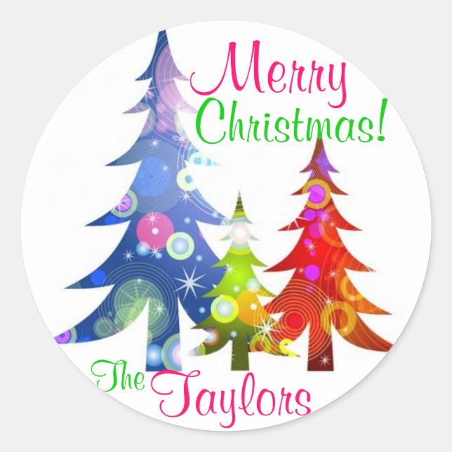 Colourful Christmas Trees Sticker (Front)