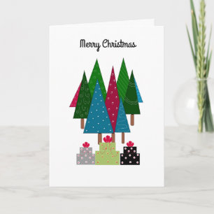 Colourful Christmas Trees With Packages Holiday Card