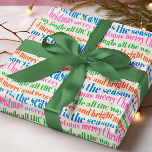 Colourful Christmas Typography Merry Bright Wrapping Paper