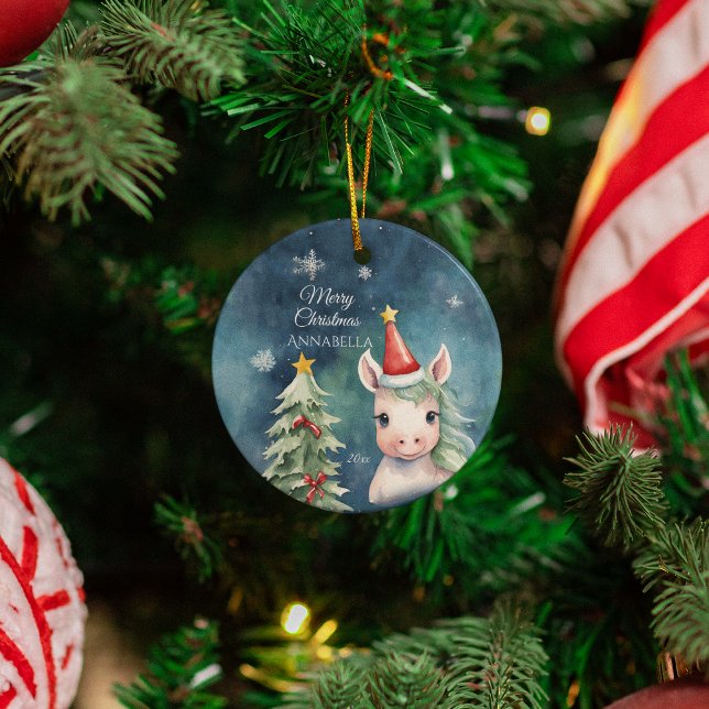 Colourful Christmas Unicorn Personalised Ceramic Tree Decoration (Creator Uploaded)