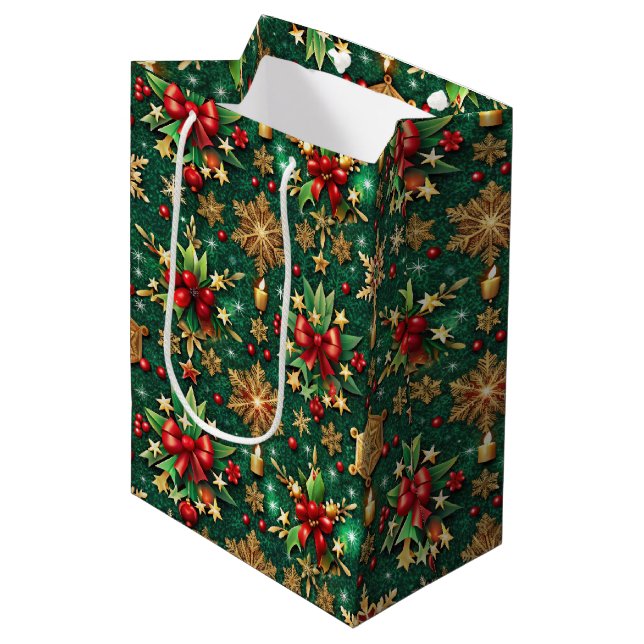 Colourful Christmas Vibe Festive Pattern Medium Gift Bag (Front Angled)