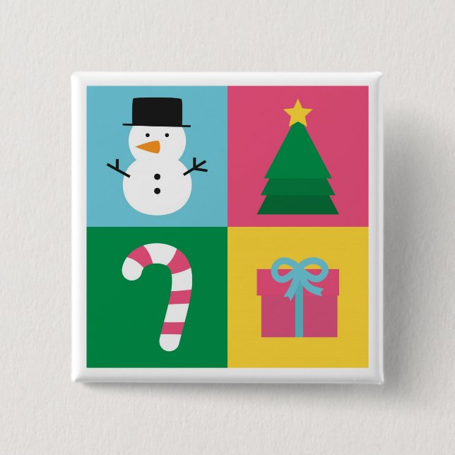 Colourful Christmas with Snowman, Tree, Candy 15 Cm Square Badge (Front)