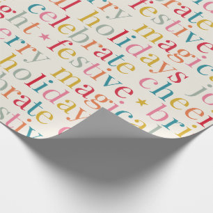 Colourful Christmas Words Modern Typography Holida Wrapping Paper