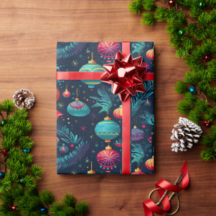 Colourful Christmas wrapping paper with ornaments