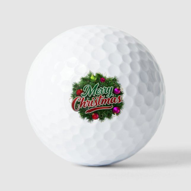 Colourful Christmas Wreath with Merry Greeting Golf Balls (Front)