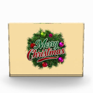 Colourful Christmas Wreath with Merry Greeting Photo Block