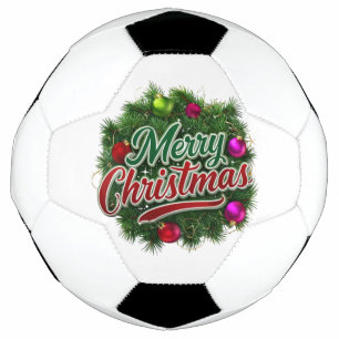 Colourful Christmas Wreath with Merry Greeting Soccer Ball