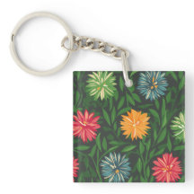 Colourful Chrysanthemums and Green Foliage Pattern