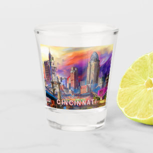 Colourful Cincinnati Skyline Abstract Art Shot Glass