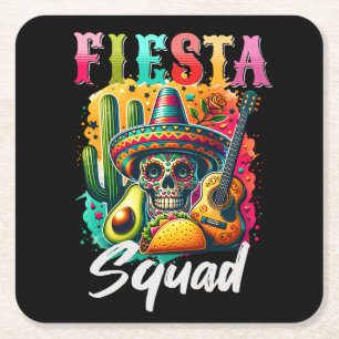 Colourful Cinco de Mayo Fiesta Squad design Square Paper Coaster