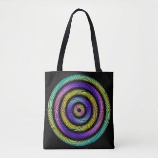colourful circle of dashes tote bag