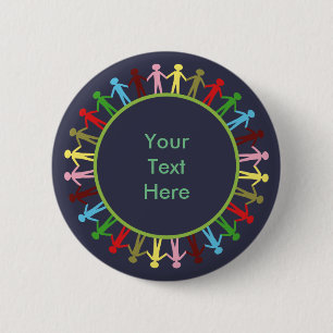 Colourful Circle of People Custom Text 6 Cm Round Badge