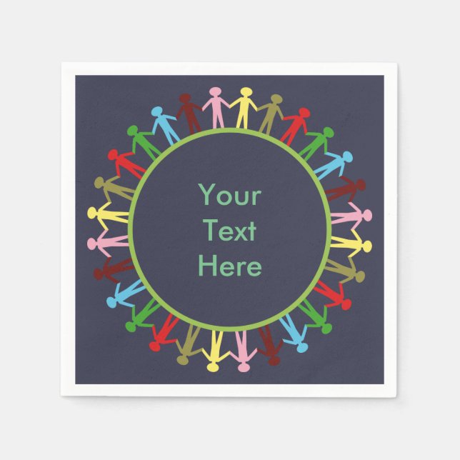 Colourful Circle of People Custom Text Napkin (Front)