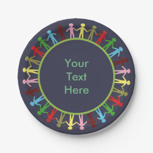Colourful Circle of People Custom Text Paper Plate