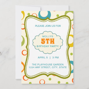 Colourful Circle Pattern Frame Fifth Birthday Part Invitation