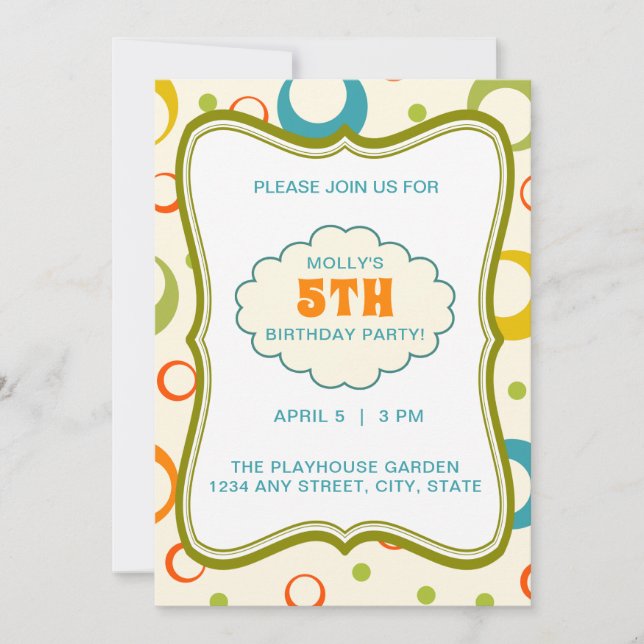 Colourful Circle Pattern Frame Fifth Birthday Part Invitation (Front)