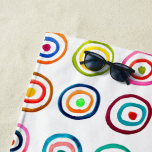 Colourful circle rainbow watercolor beach towel