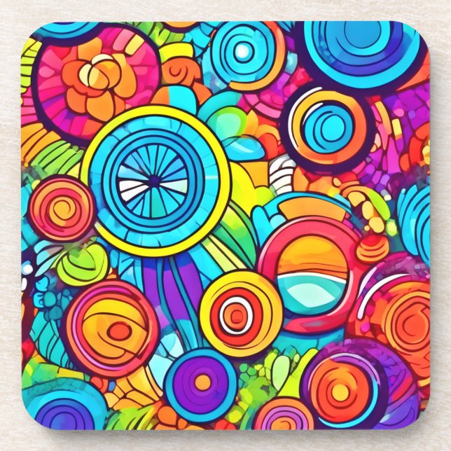 Colourful Circles Abstract Art Coaster (Front)