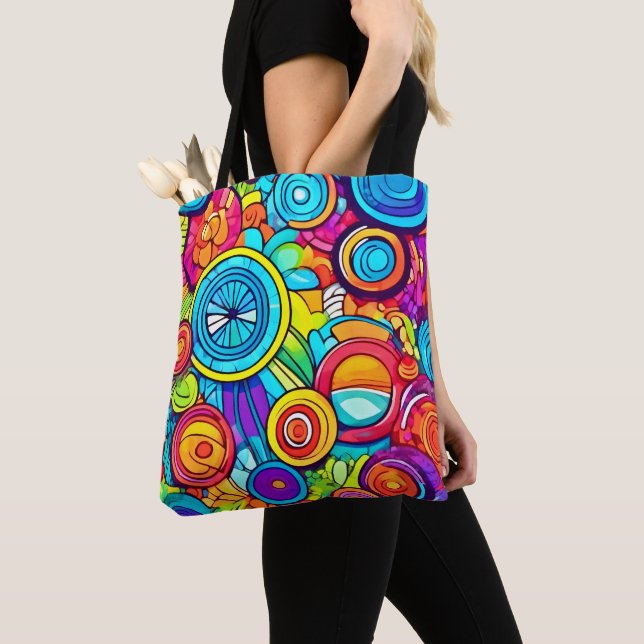 Colourful Circles Abstract Art Tote Bag (Close Up)