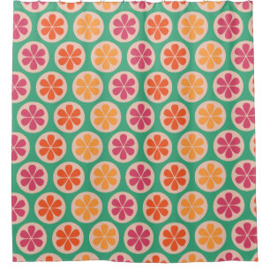 Colourful Circles and Flowers Patterned Shower Curtain