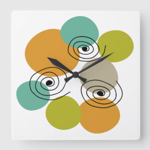 Colourful Circles And Spirals Mid Century Modern Square Wall Clock