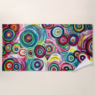 Colourful Circles and Swirls Original Abstract Art Beach Towel
