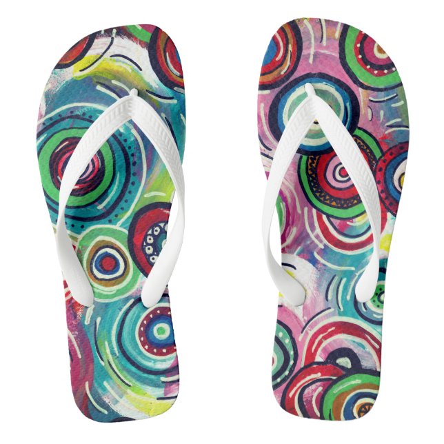 Colourful Circles and Swirls Original Abstract Art Jandals (Footbed)