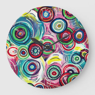 Colourful Circles and Swirls Original Abstract Art Large Clock
