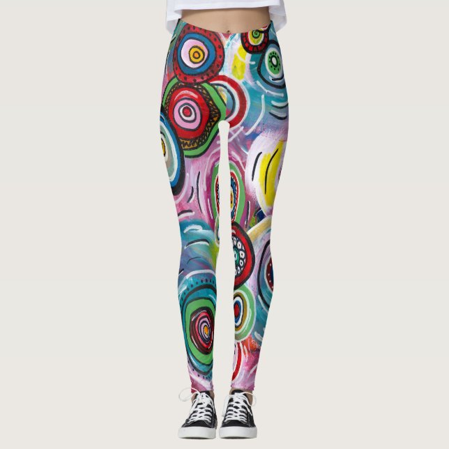 Colourful Circles and Swirls Original Abstract Art Leggings (Front)