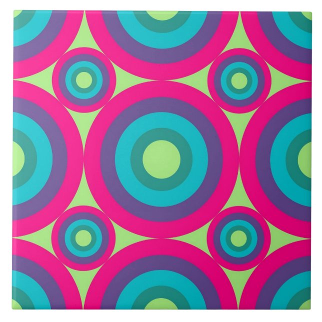 Colourful Circles Boho Ceramic Tile (Front)