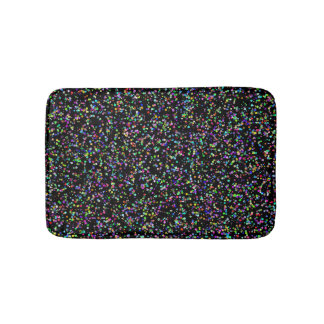 Colourful circles bubbles on black unique pattern bath mat