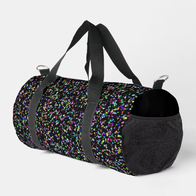Colourful circles bubbles on black unique pattern duffle bag (Right Corner)