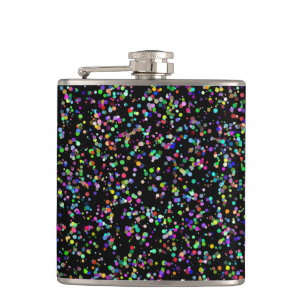 Colourful circles bubbles on black unique pattern hip flask