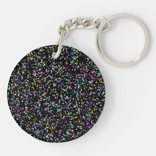 Colourful circles bubbles on black unique pattern key ring (Back)