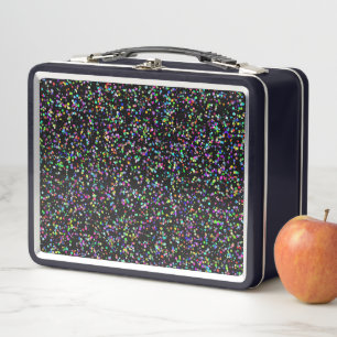 Colourful circles bubbles on black unique pattern metal lunch box