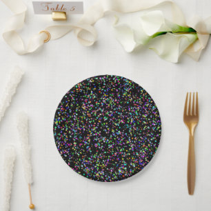 Colourful circles bubbles on black unique pattern paper plate