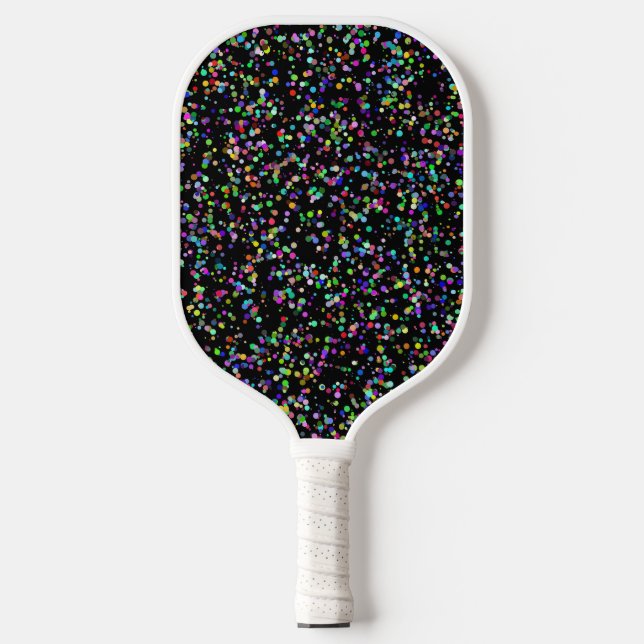 Colourful circles bubbles on black unique pattern pickleball paddle (Front)