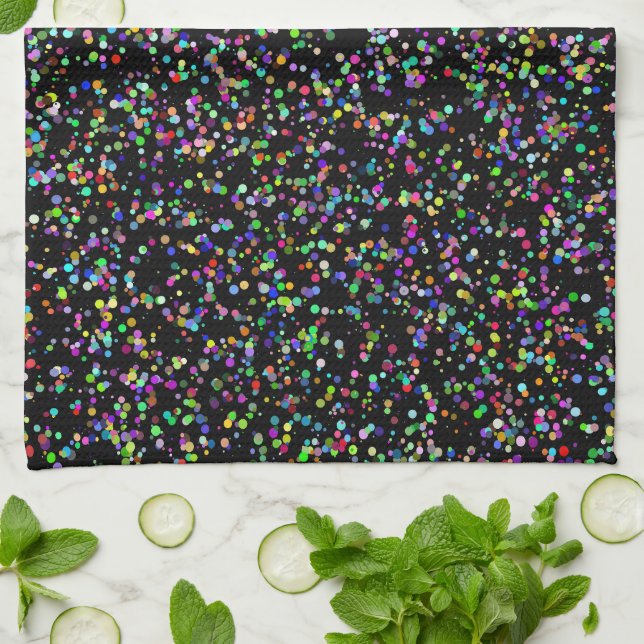 Colourful circles bubbles on black unique pattern tea towel (Folded)