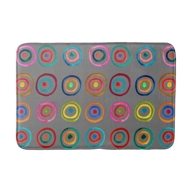 Colourful circles grey simple rainbow Scandi Bath Mat (Front)