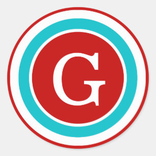 Colourful Circles Monogram Stickers / Red Blue