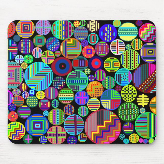 Colourful Circles on Black Background Mouse Pad (Front)