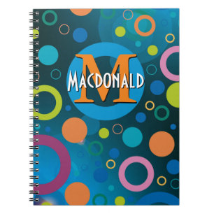 Colourful Circles Spots Rings Personalised BLUE Notebook