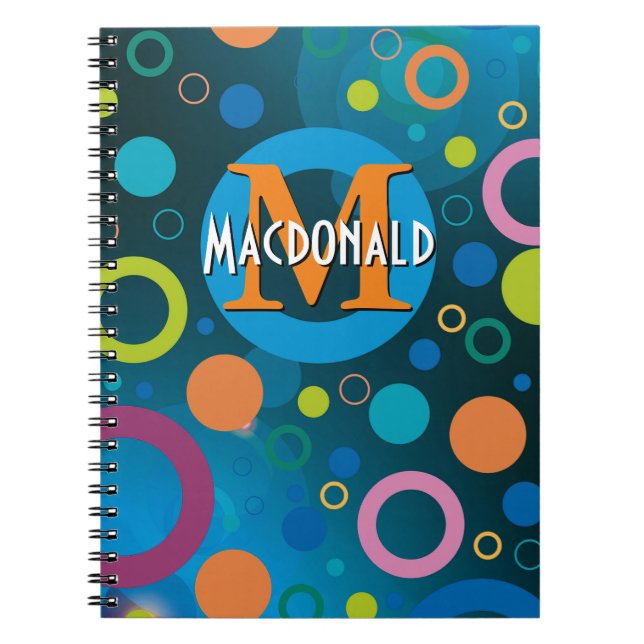Colourful Circles Spots Rings Personalised BLUE Notebook (Front)