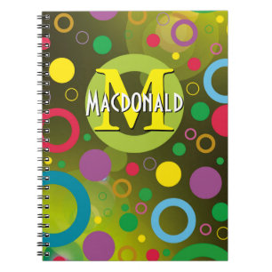 Colourful Circles Spots Rings Personalised GREEN Notebook