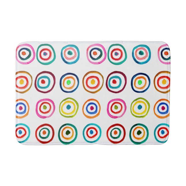 Colourful circles white simple rainbow Scandi Bath Mat (Front)