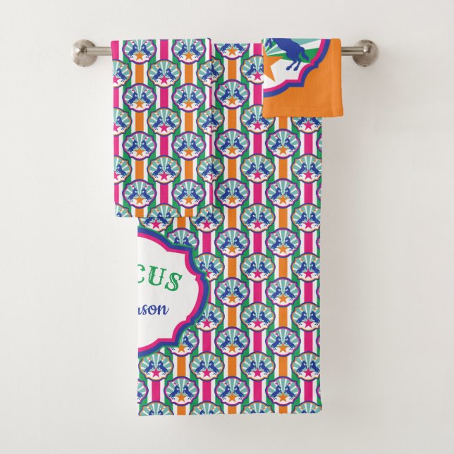 Colourful Circus Show Ponies Personalised Bath Towel Set (Insitu)
